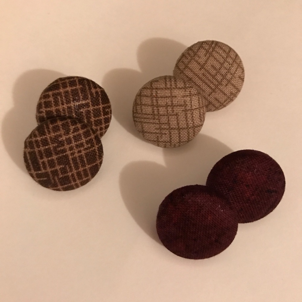 Handmade Browns Fabric Button Earrings